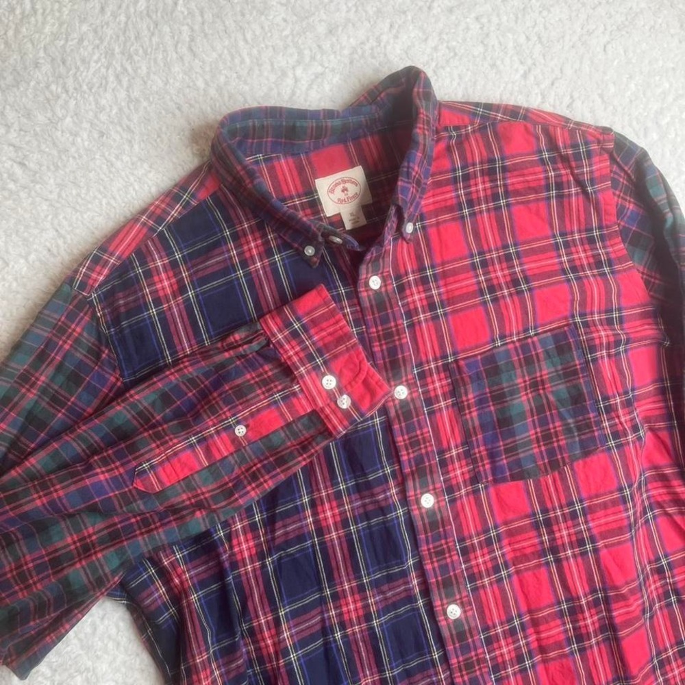 Brooks brothers men's red blue light weight flannel pocket button up xl